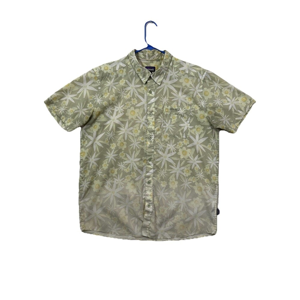 Patagonia Men's XL Go-To Button Up Shirt Salvia Green Floral 52691 AS IS FADED